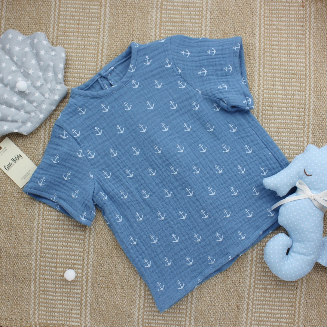 camisa bambula ancla azul
