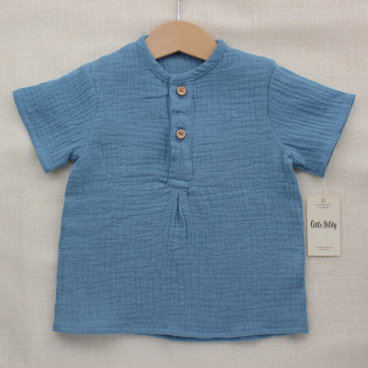 camisa bambula mangas cortas azul